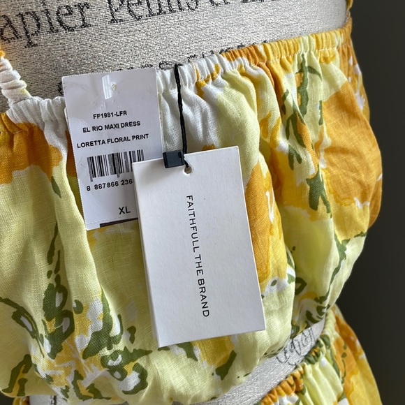 Faithful The Brand NWT El Rio Cut-Out Yellow Floral Linen Maxi Dress 10 - Picture 8 of 14